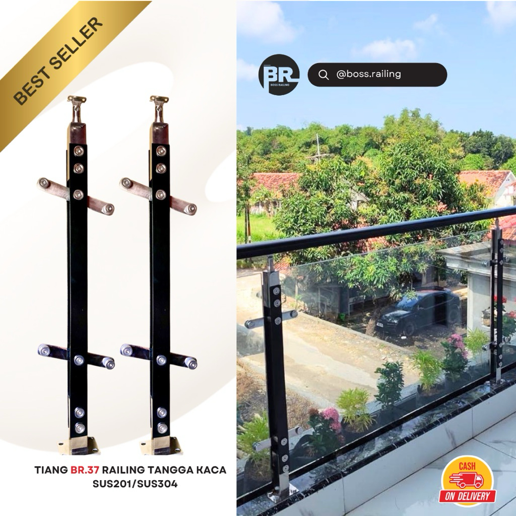 Jual TIANG PLAT BESI DOUBLE CAT COATING HITAM RAILING TANGGA KACA ...