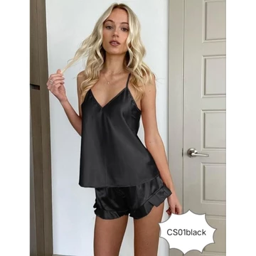 Sexy Elegant Baju Tidur Setelan Celana Pendek Korea Baju Tidur Silk Satin Sleepwear