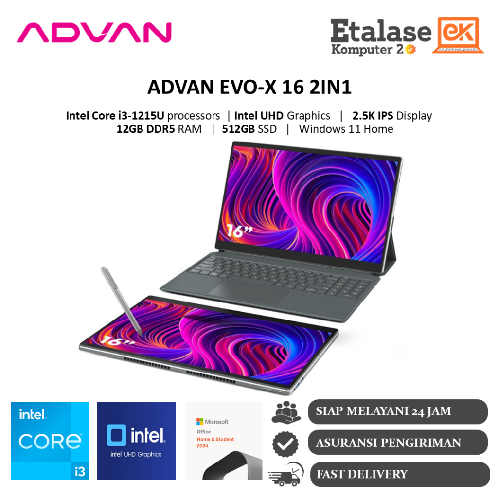 Jual Advan EVO-X 16 2IN1 Intel Core i3 1215U 12GB 512GB 2.5K IPS ...