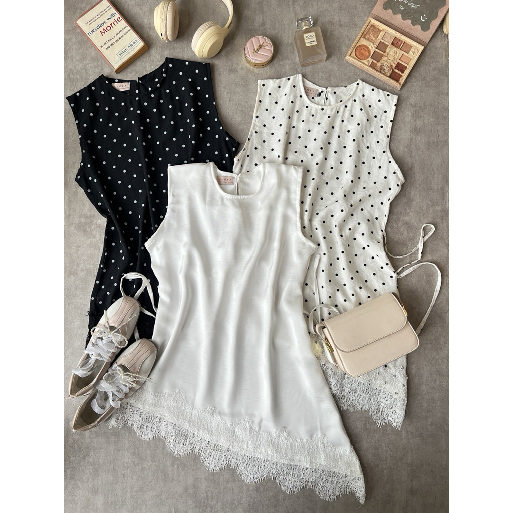 Jual Kuina Inner Blouse | Blose Lace Tanpa Lengan | Inner Lace Polkadot ...