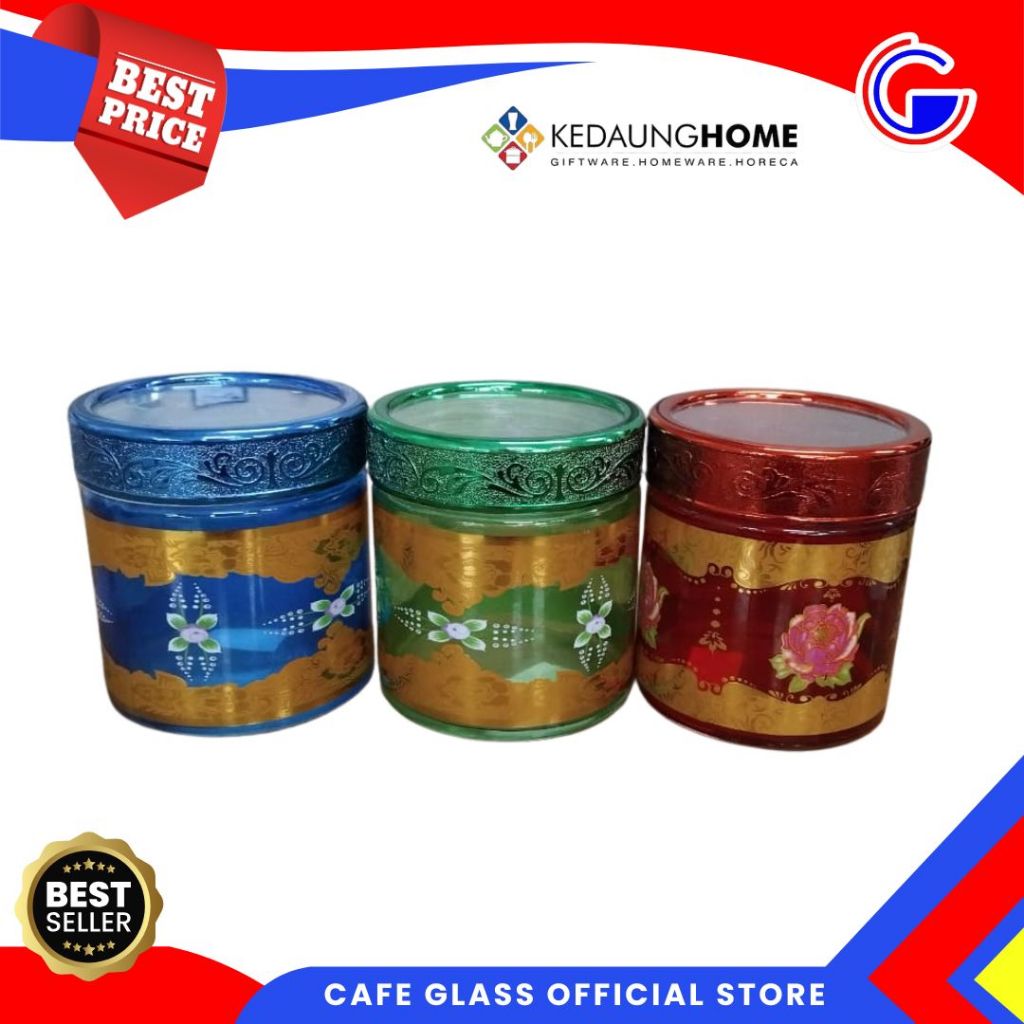 Toples Kaca-Toples Warna Homeline-Toples Motif HL-18471-1 Kue Kering-Toples Kaca Tutup Putar