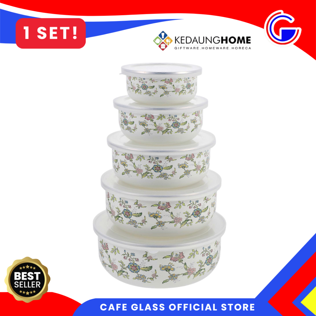 Mangkok Tutup Plastik Enamel - Mangkok Set isi 3pcs dan 5pcs Kedaung - Motif Bunga Matahari