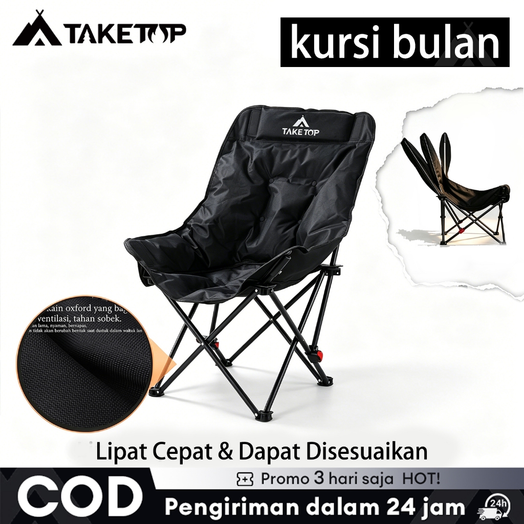 Kursi Lipat Outdoor Portable Kain Oxford Camping Bulat Moon Kursi Pantai Lipat Portable Beban 300KG