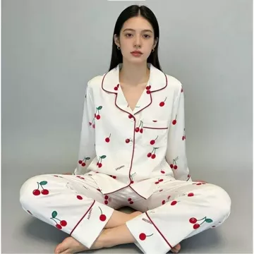 One Set Piyama Baju Tidur Wanita Baju Tidur Lengan Panjang Celana Panjang Bahan Satin Silk BTW