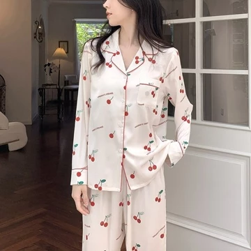 One Set Piyama Baju Tidur Wanita Baju Tidur Lengan Panjang Celana Panjang Bahan Satin Silk BTW