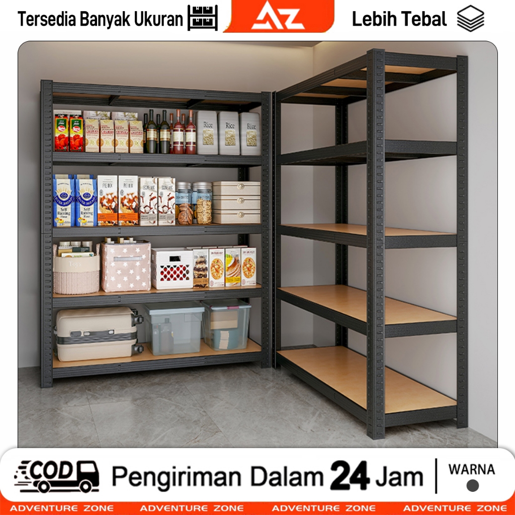 Jual Rak Penyimpanan Baja Kayu 3/4/5 Tingkat - 40cm Lebar, Adjustable ...