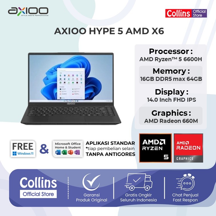 Jual Axioo Hype 5 AMD X6 Ryzen 5 6600H RAM 16GB DDR5 512GB SSD