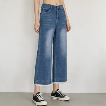 Loyka Plus Size Celana Jeans Cewek Wide Leg Highwaist Kulot Fashion Loose Biru Celana Baggy