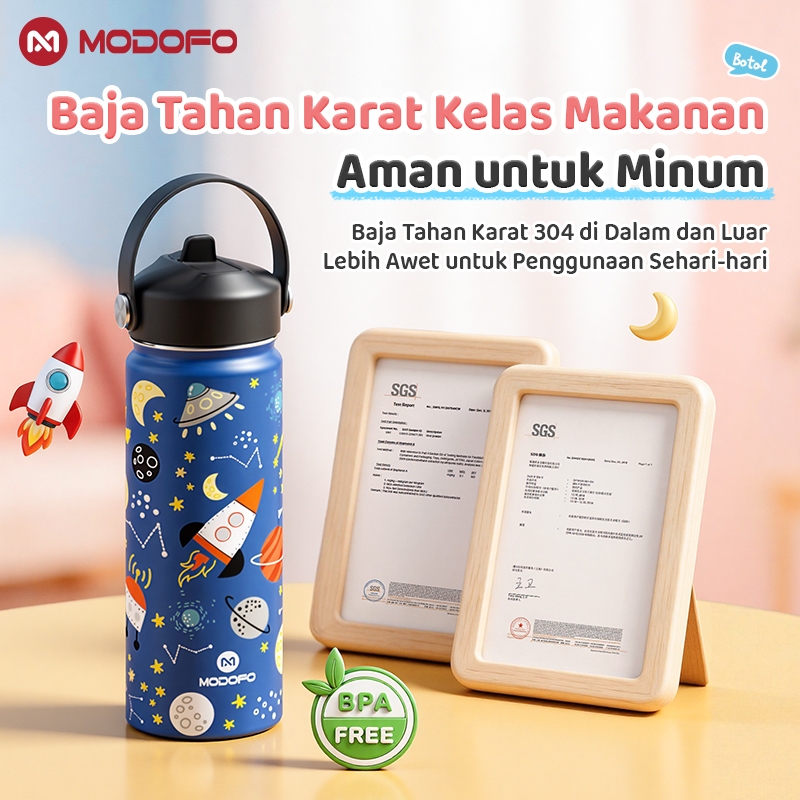 MODOFO Tumbler Stainless 530ml Botol Minum Anak BPA Free Tumbler Tahan  Panas Dingin 24 Jam Tumblr Aesthetic Anak Laki Laki Perempuan