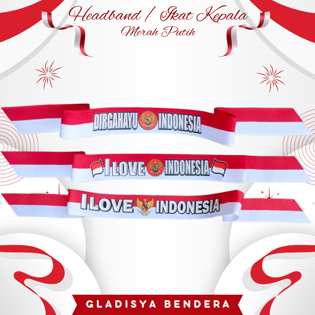 [1pcs] Headband Merah Putih uk 2,5cm | Tali Ikat Kepala Bendera Merah Putih HUT RI 17 Agustus | Bandana Merah Putih