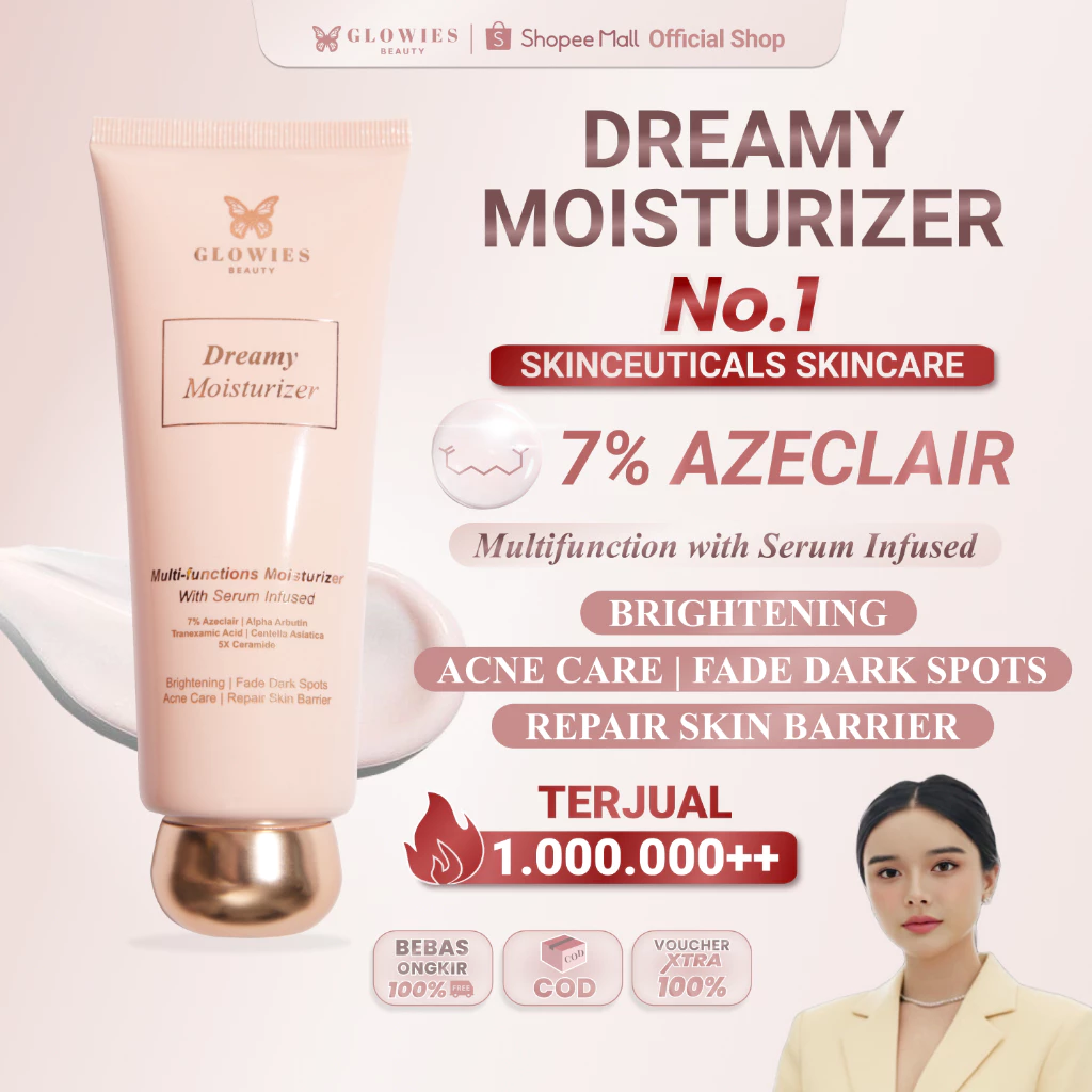 [Dr. Incognito Approved] Glowies Dreamy Moisturizer 80ml Formulasi Korea 7% Azeclair 6% Niacinimide Alpha Arbutin 5x Ceramide Pelembab wajah Busui Friendly membantu Mencerahkan Meratakan Menghilangkan jerawat PIE PIH Memperbaiki Skin Barrier