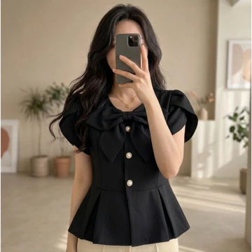 Cottonbells Yejin Top Baju Blouse Lengan Pendek Wanita Fashion Atasan Peplum Kerja Casual Korea
