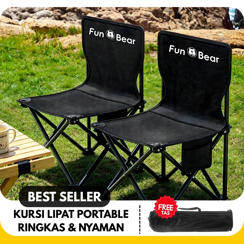 [SPESIAL PROMO] Fun Bear Kursi Lipat Outdoor Portable Camping Chair Kursi Mancing Santai Travel Murah