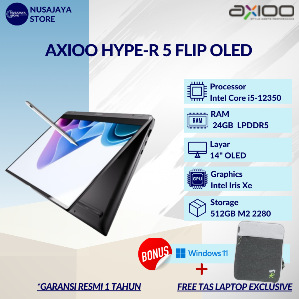 Jual AXIOO HYPE-R 5 FLIP OLED Intel Core I5 1235 24GB 512GB 14.0 FHD ...