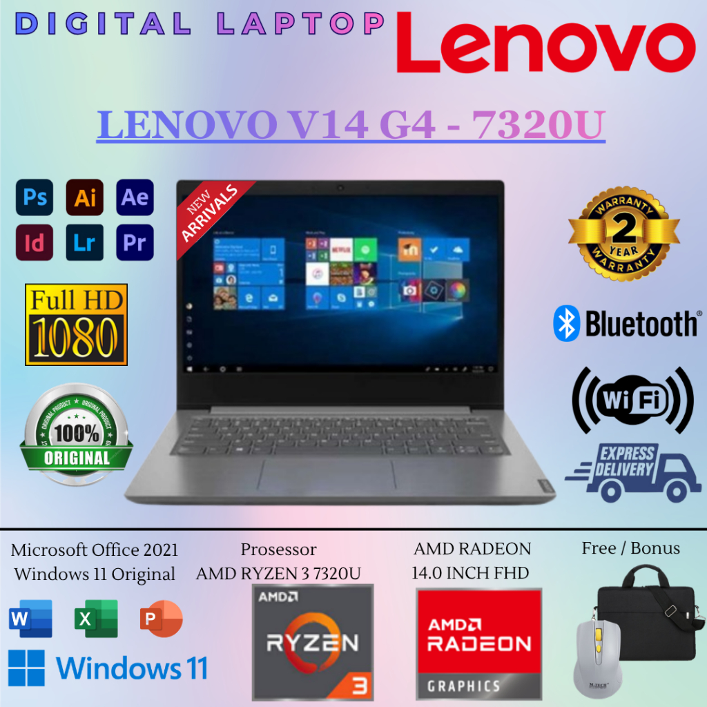 Jual Laptop Lenovo V14 G4 AMD Ryzen 5 7520U | 7430U RAM 16GB DDR5