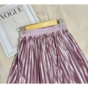 Rok Plisket Bludru Premium Velvet Wanita Mewah Elegan Anti Kusut Pinggang Elastis Nyaman Jatuh