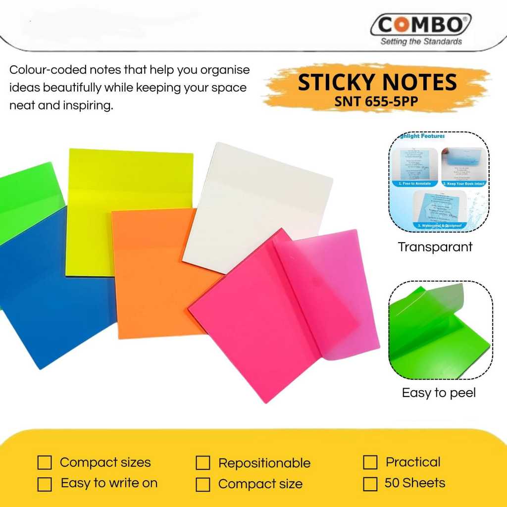 Jual Sticky Notes Transparan 50 Lembar / Memo Tempel Plastik 654-5PP ...