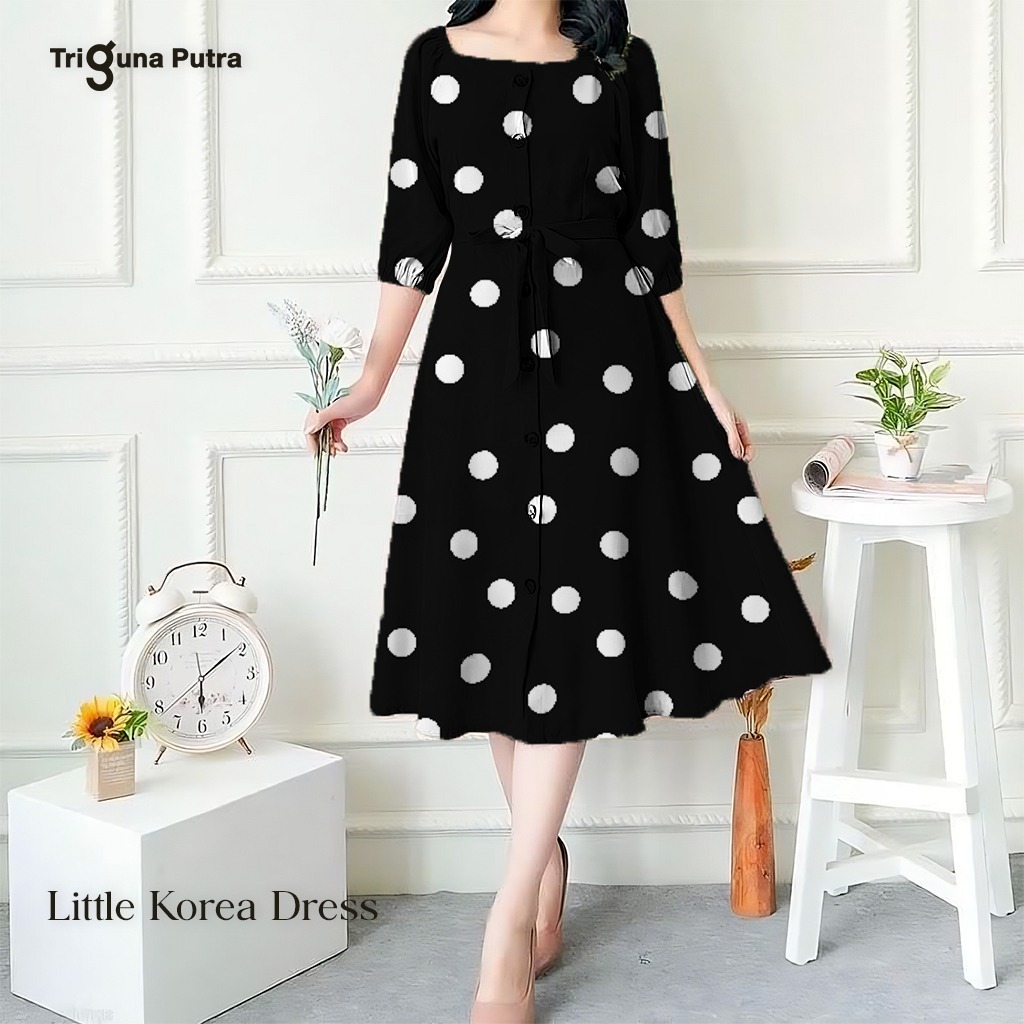 Jual Dress V-Neck Midi Korea Model Sabrina Dress A Line Print Daisy dress  casual motif kotak elegan | Shopee Indonesia