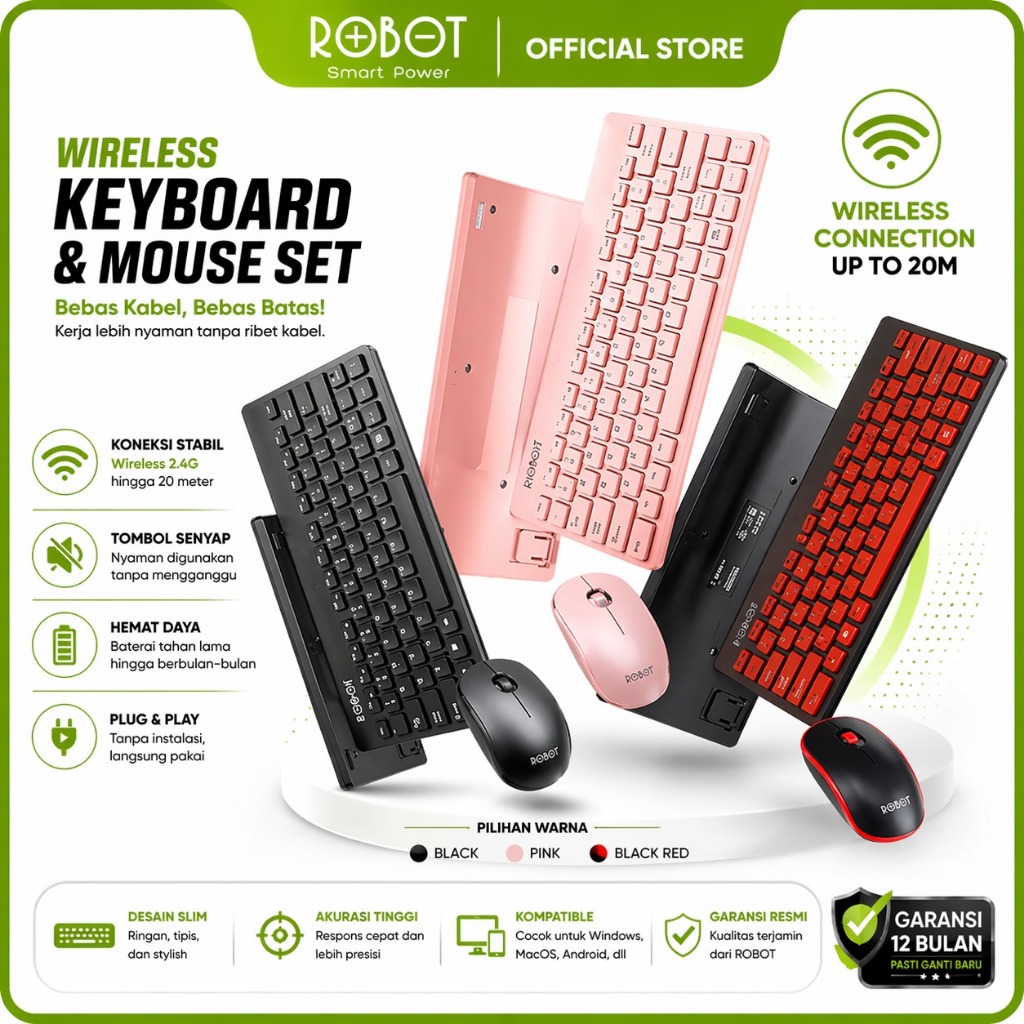 ROBOT KM3000 Keyboard + Mouse Wireless Mini