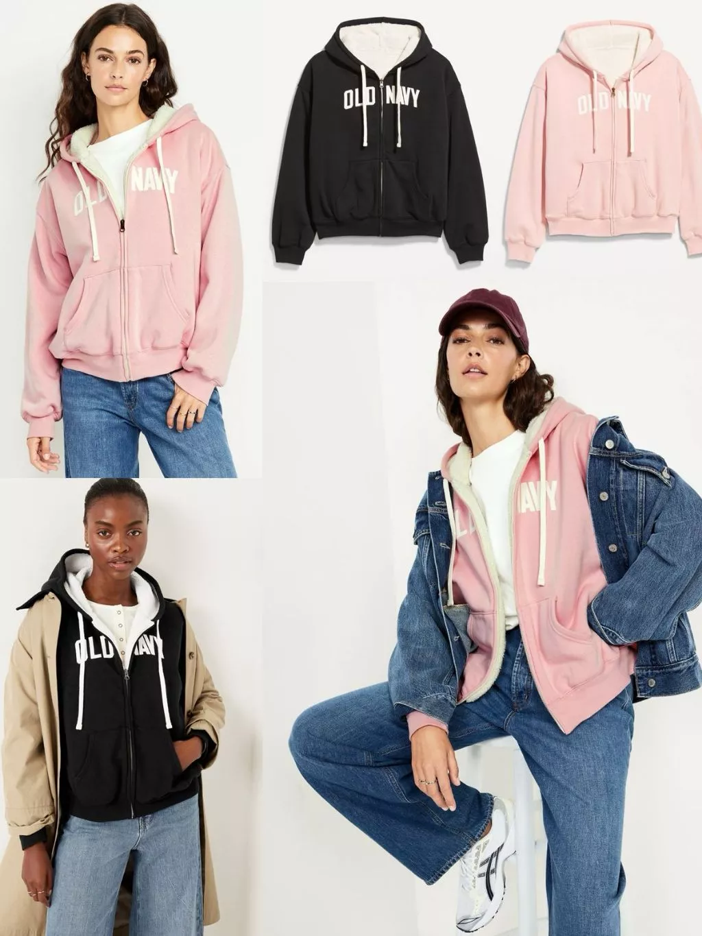 Jaket Hoodie Wanita OLN Oversized Logo-Graphic Sherpa Hoodie Jacket - 2358