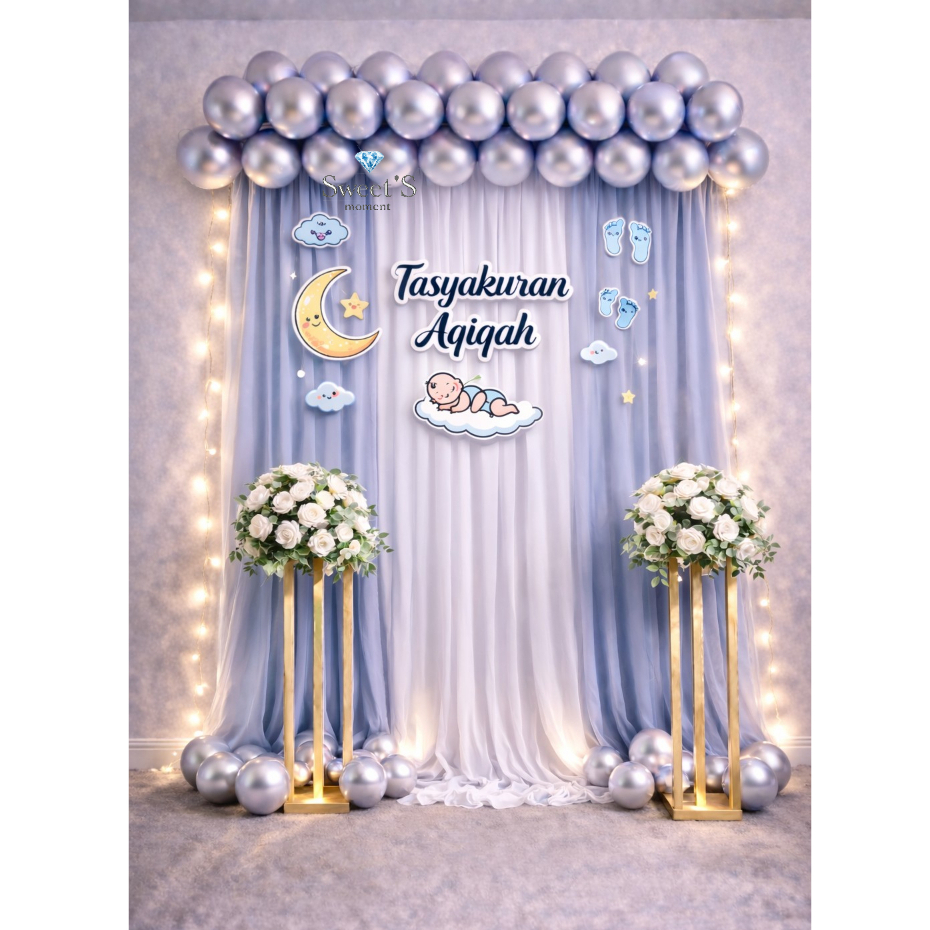 Paket Dekorasi AQIQAH 2.2x2.2M Balon Chrome Syukuran Tasyakuran Khitan Ulang Tahun 7 Bulanan Siap kirim