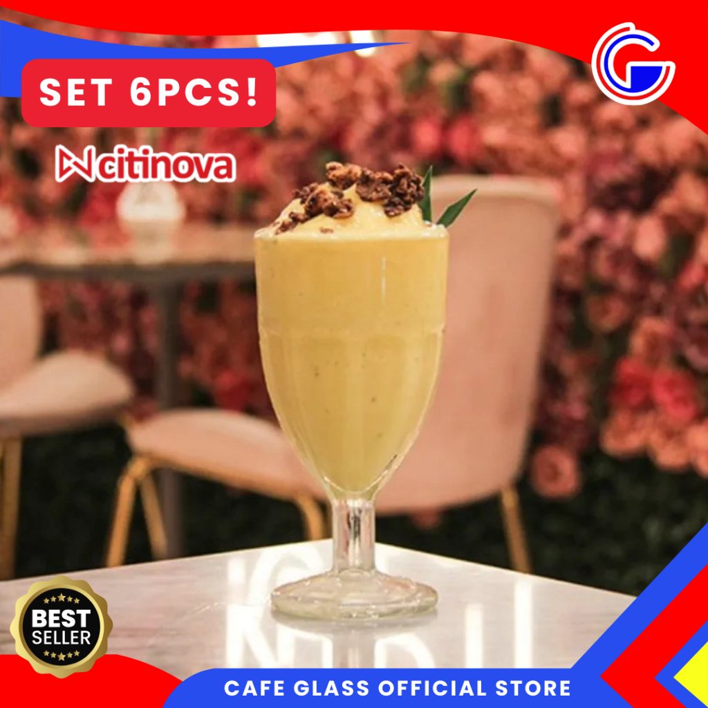 Gelas Kaca Citinova Jardin 300ml Set 6 pcs - Gelas Jus Elegan Kaki - Glass Kaki Premium Tebal Cafe Rumah