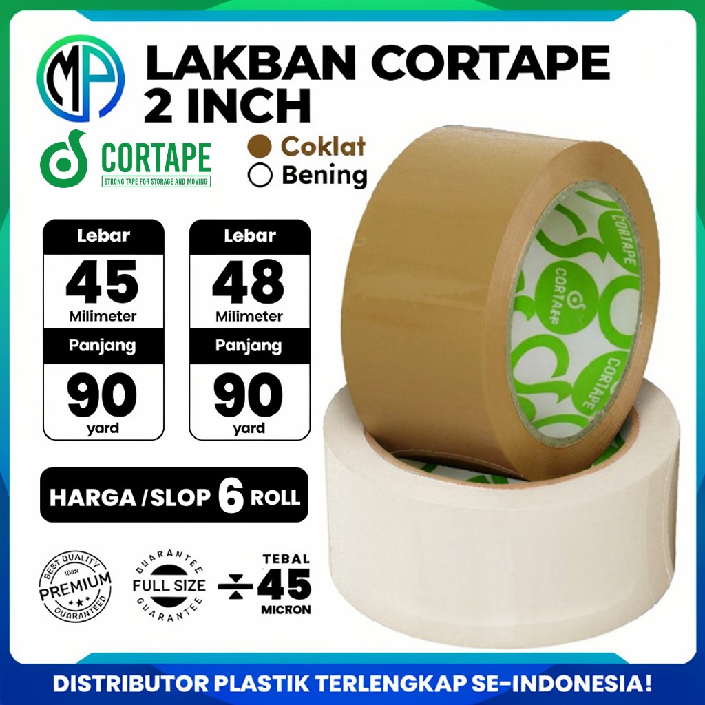 Jual Lakban / Selotip Cortape Bening dan Coklat 2inch 45mm x 90 yard ...