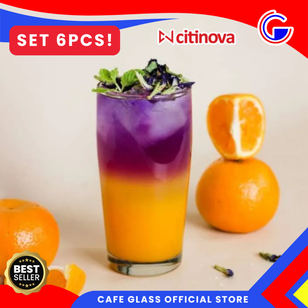 Gelas Kaca Citinova Willy 390ml Set 6pcs - Aesthetic Glass Premium Tebal - Gelas Jus Kopi Es Minuman Cafe