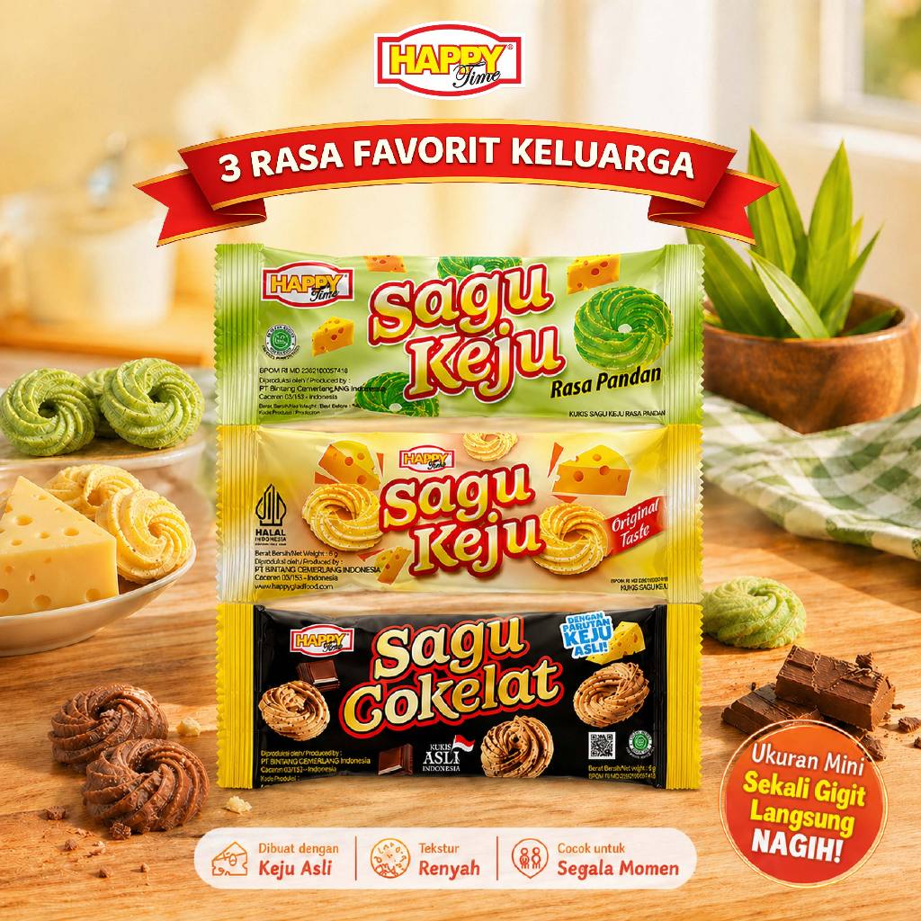 Jual [TERLARIS] HAPPY TIME - Sagu Keju Mini Snack Kue Kering Pack (Isi ...