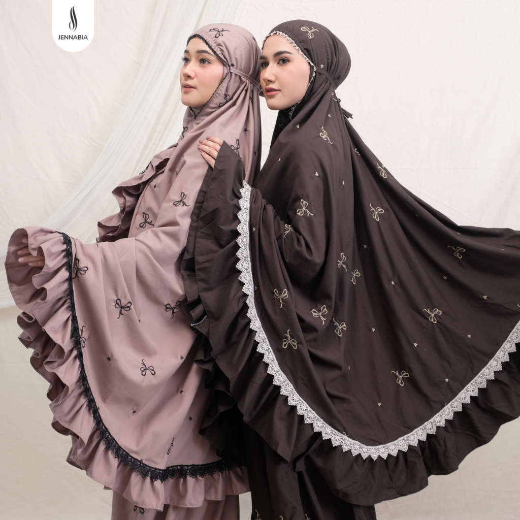 JENNABIA - Mukena Ribbon Coquette Premium Bordir Pita Rempel Renda Mewah Terbaru