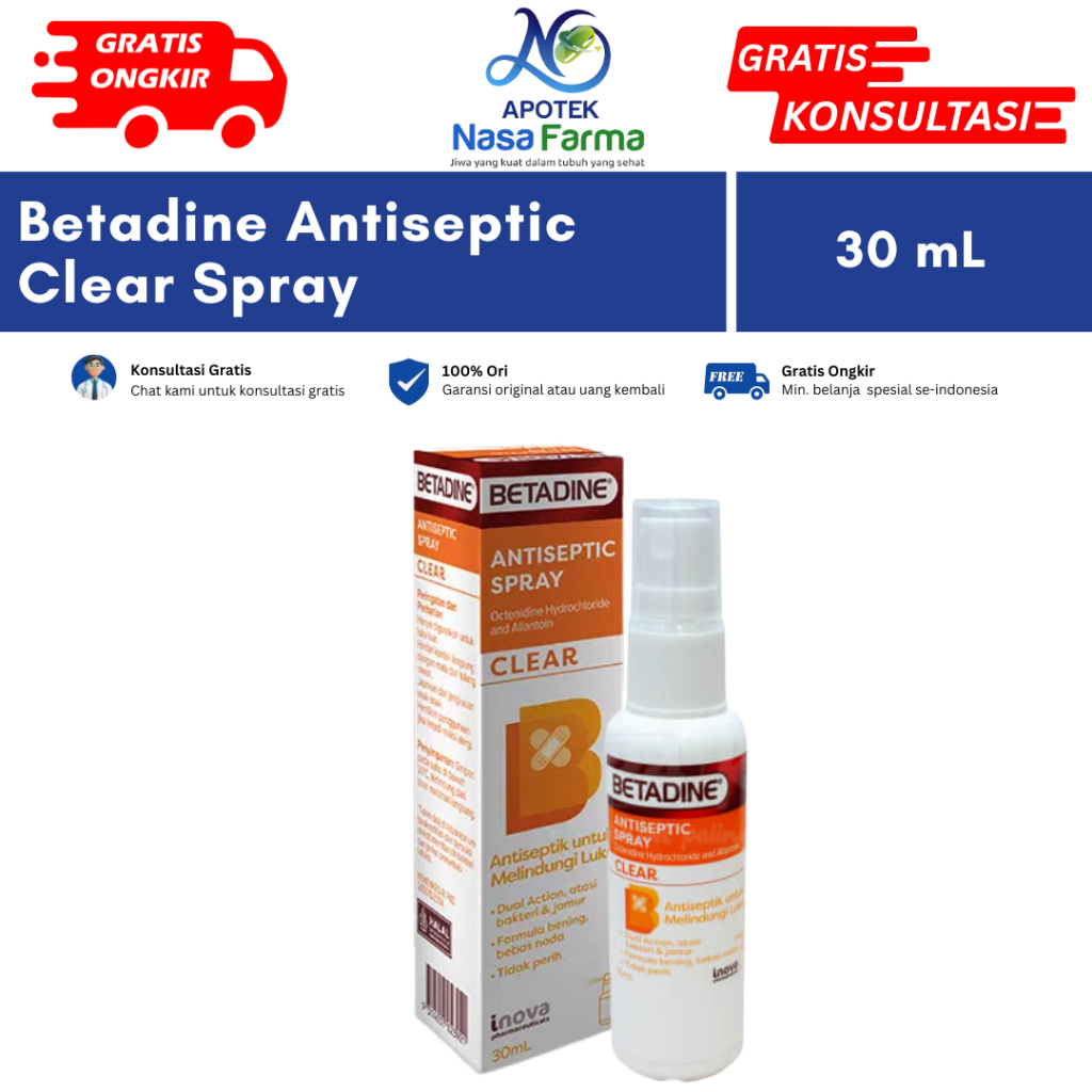 Jual Betadine Antiseptic Clear Spray Botol @30ml - untuk melindungi ...
