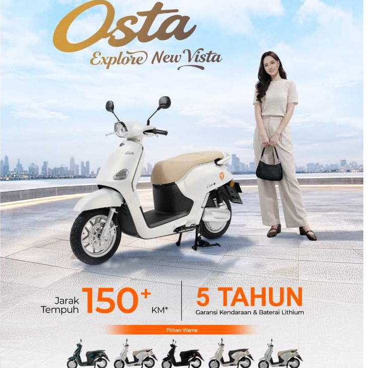 Motor Listrik Yadea Osta Sepeda Motor Elektrik Hemat Energi Stylish Modern Baterai Tahan Lama