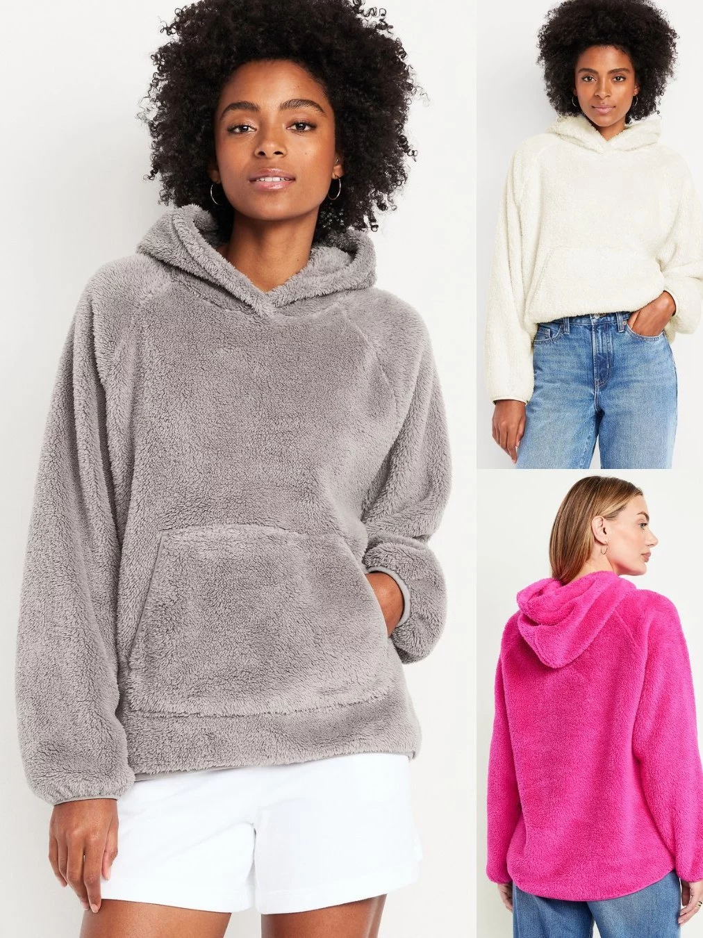 Sweater Hoodie Wanita Bahan Bulu Pluffy Hangat OLN Oversized Sherpa Pullover Hoodie - 2391