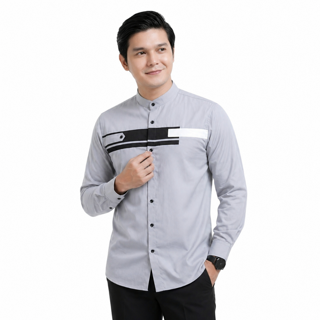 Baju Koko Pria Dewasa Motif Yordan Lengan Panjang Hadroh Muslim Putih M L XL