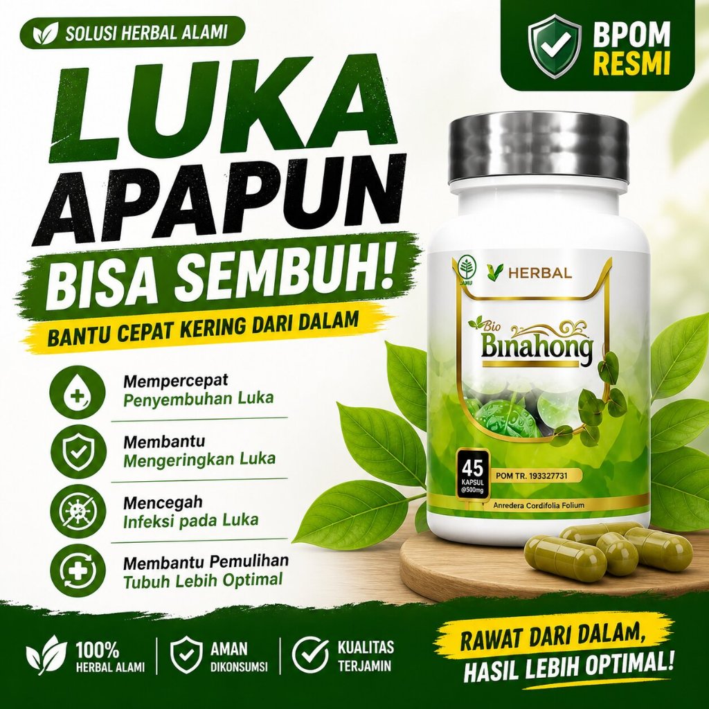 Bio Binahong Kapsul Pengering Luka Diabetes, Luka Operasi, Borok, Infeksi – Cepat Kering BPOM