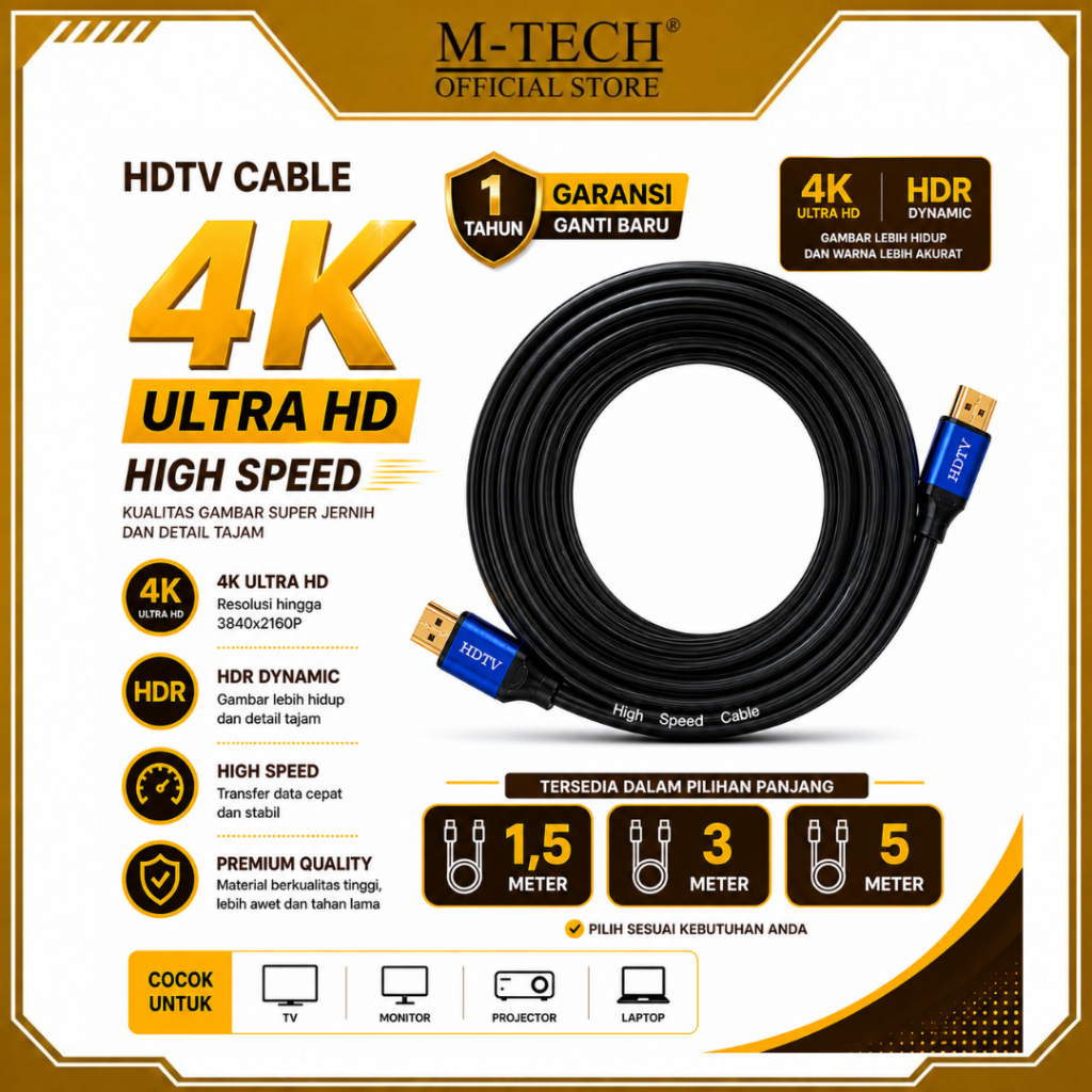 Jual M-TECH Kabel Hdmi 2.0 4K 1,5M / 3M / 5M | Shopee Indonesia