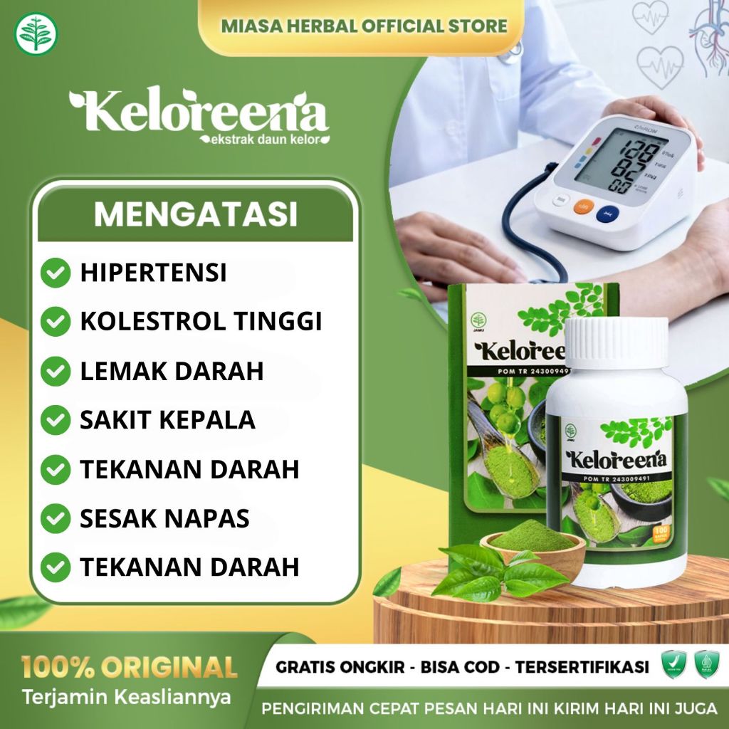 Keloreena - Obat Darah Tinggi Alami Hipertensi Penurun Tekanan Darah Tinggi Herbal Alami Hallal BPOM Isi 50 Kapsul
