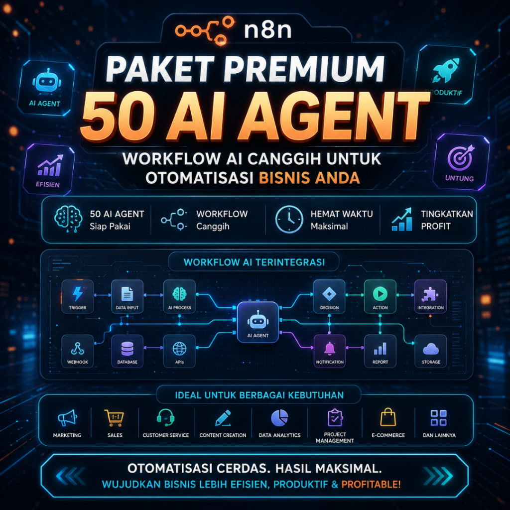 Paket Premium n8n 50 AI Agent Untuk Otomatisasi Bisnis, Workflow Canggih, Efisien & Produktif