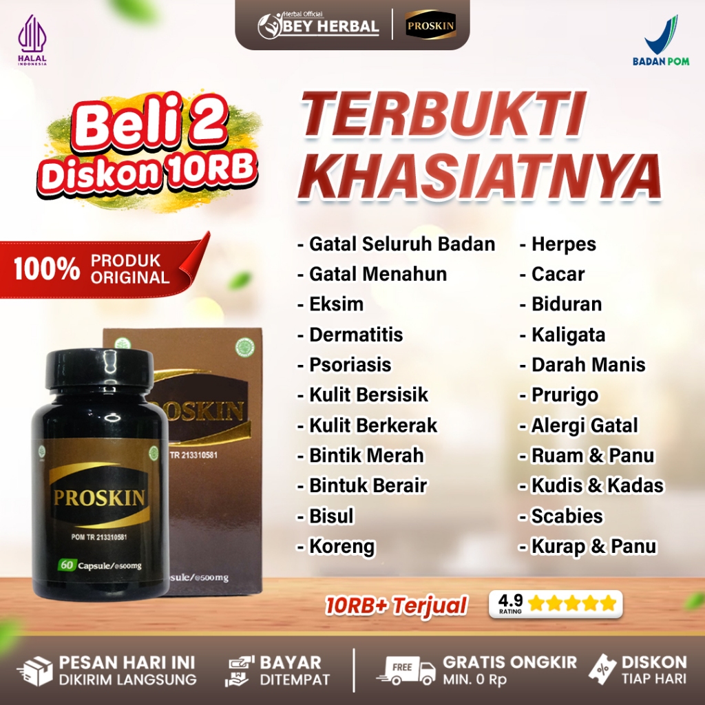 Proskin Kapsul Original 100% Terlaris - Obat Gatal Kulit Proskin - Obat Herbal Multikhasiat Khusus Penyakit Kulit