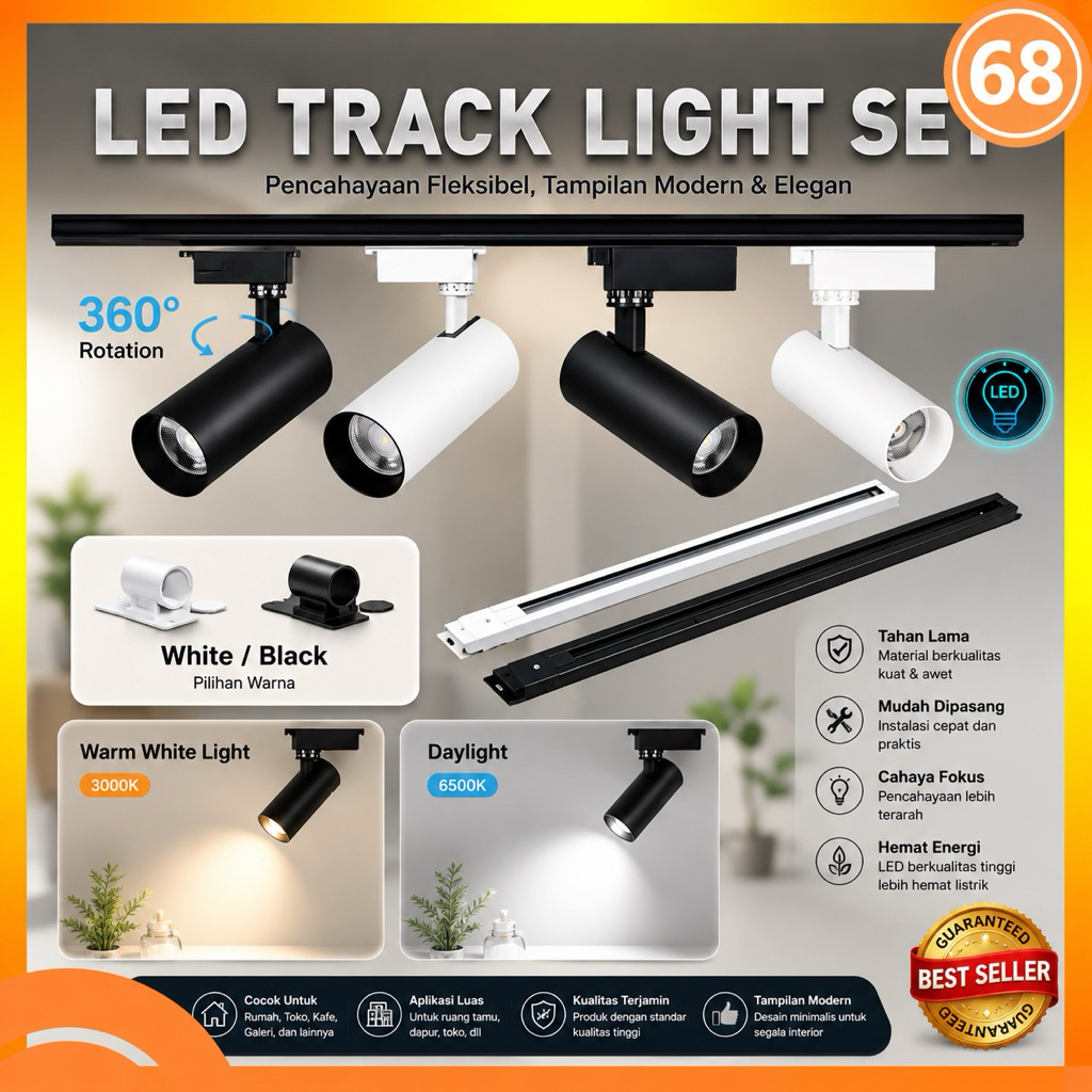 Jual Paket 3 Set Lampu Sorot Rel Rell Spot Track Light Spotlight ...