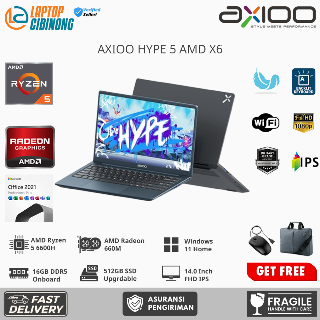 Jual Laptop Axioo Hype 5 X6 AMD Ryzen 5 6600H FHD IPS 16GB 1TB SSD