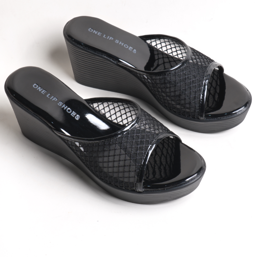 Onelipshoes Sandal Wedges Wanita Sendal Jaring Perempuan Netta