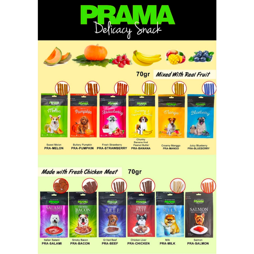 Jual PRAMA DOG SNACK 70GR (SALAMI/ BACON/ BEEF/ CHICKEN/ MILK/ SALMON ...