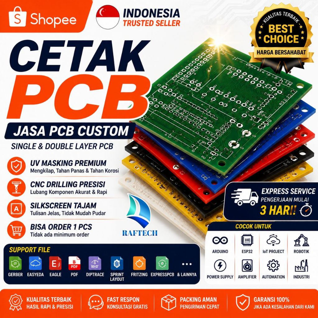 Jasa Cetak PCB Custom Single Double Layer | PCB Prototype UV Masking CNC Silkscreen