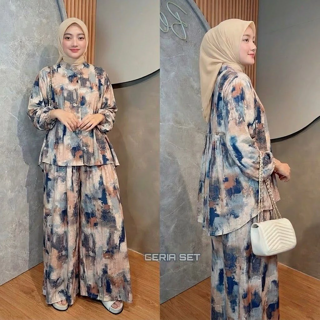 Foto 7 Dara one set motif baru rayon diamond lengan karet celana kulot jumbo setelan kekinian | 015