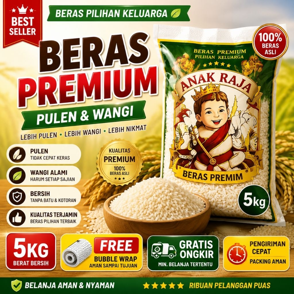 Jual Beras Anak Raja 5KG Premium Pulen Wangi Original | Shopee Indonesia