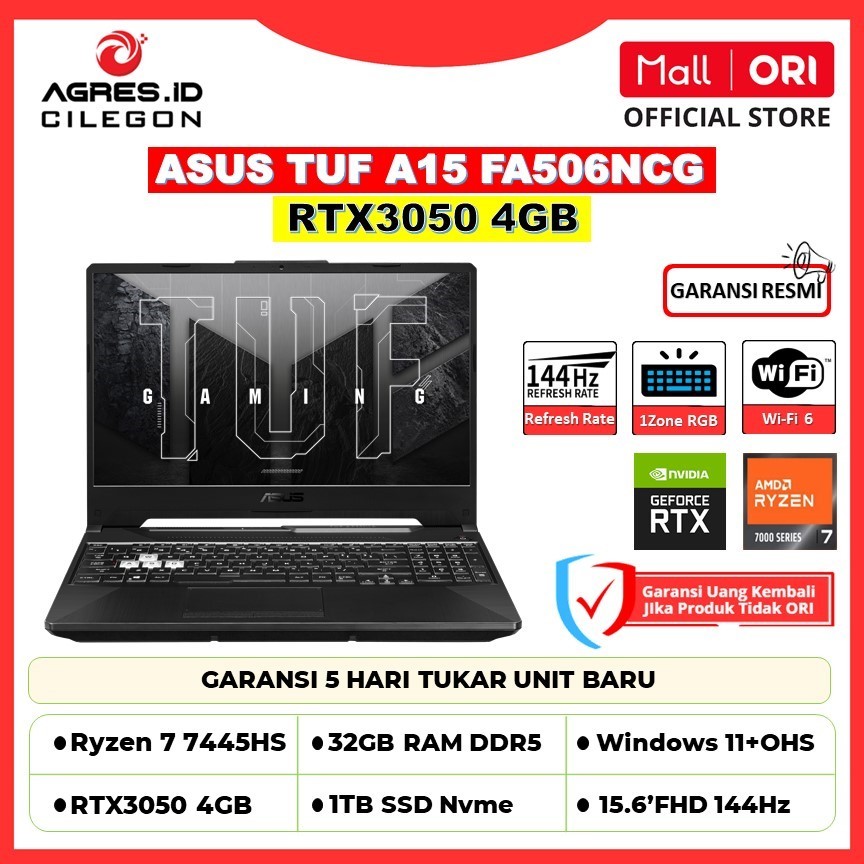 Asus TUF A15 FA506NCG | AMD Ryzen 7 7445HS | RTX3050 4GB | RAM 32GB 1TB SSD | 15.6-inch Full HD 144Hz | Widows 11 Home + OHS