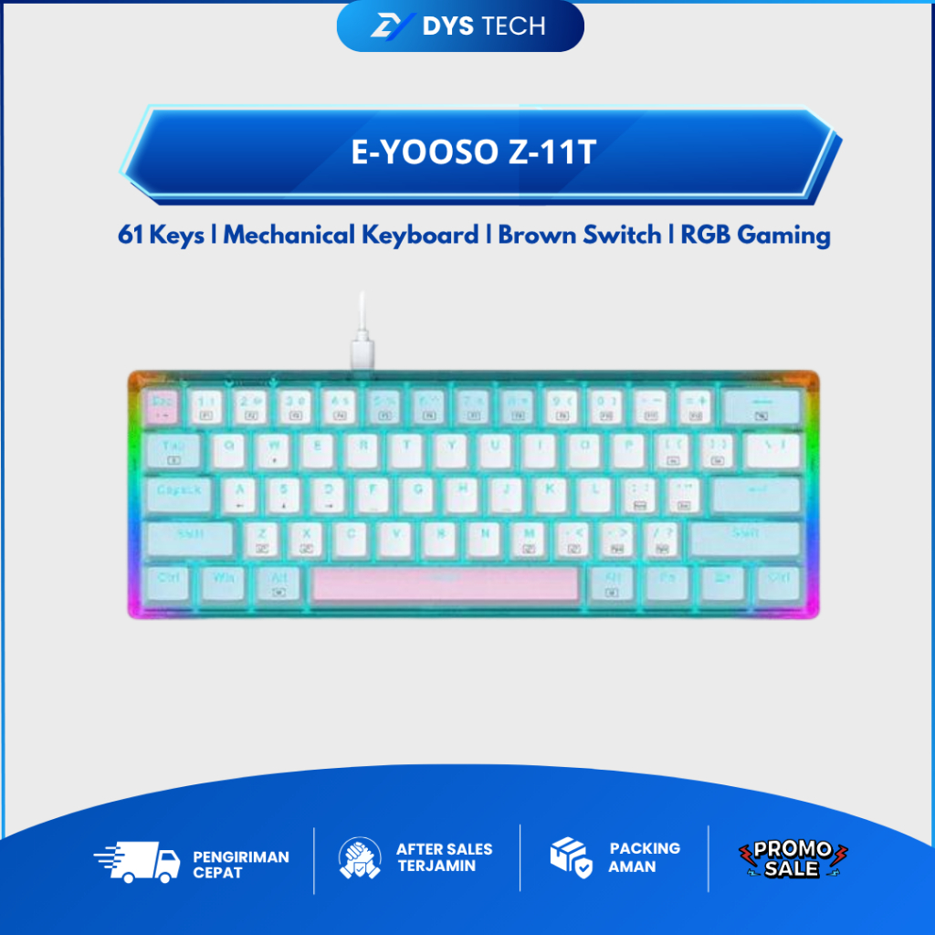 Jual E-Yooso Z-11T 61-Key Mechanical Gaming Keyboard - Brown Switch ...