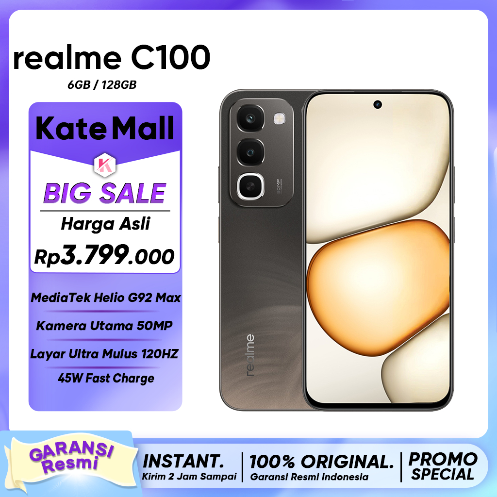 realme C100/C100x 6/128GB 8/256GB - 8000mAh Baterai 45W Fast Charge Military-Grade Shock Resistance