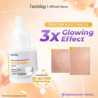 Facetology Triple Care Advanced Vitamin C Serum 15ML Serum Instan Glow, Bantu Kulit Kusam dan Melindungi dari Radikal Bebas, Menyamarkan Bekas Jerawat, Menghaluskan Tekstur & Garis Halus dengan Gentle Exfoliation All Skin Type